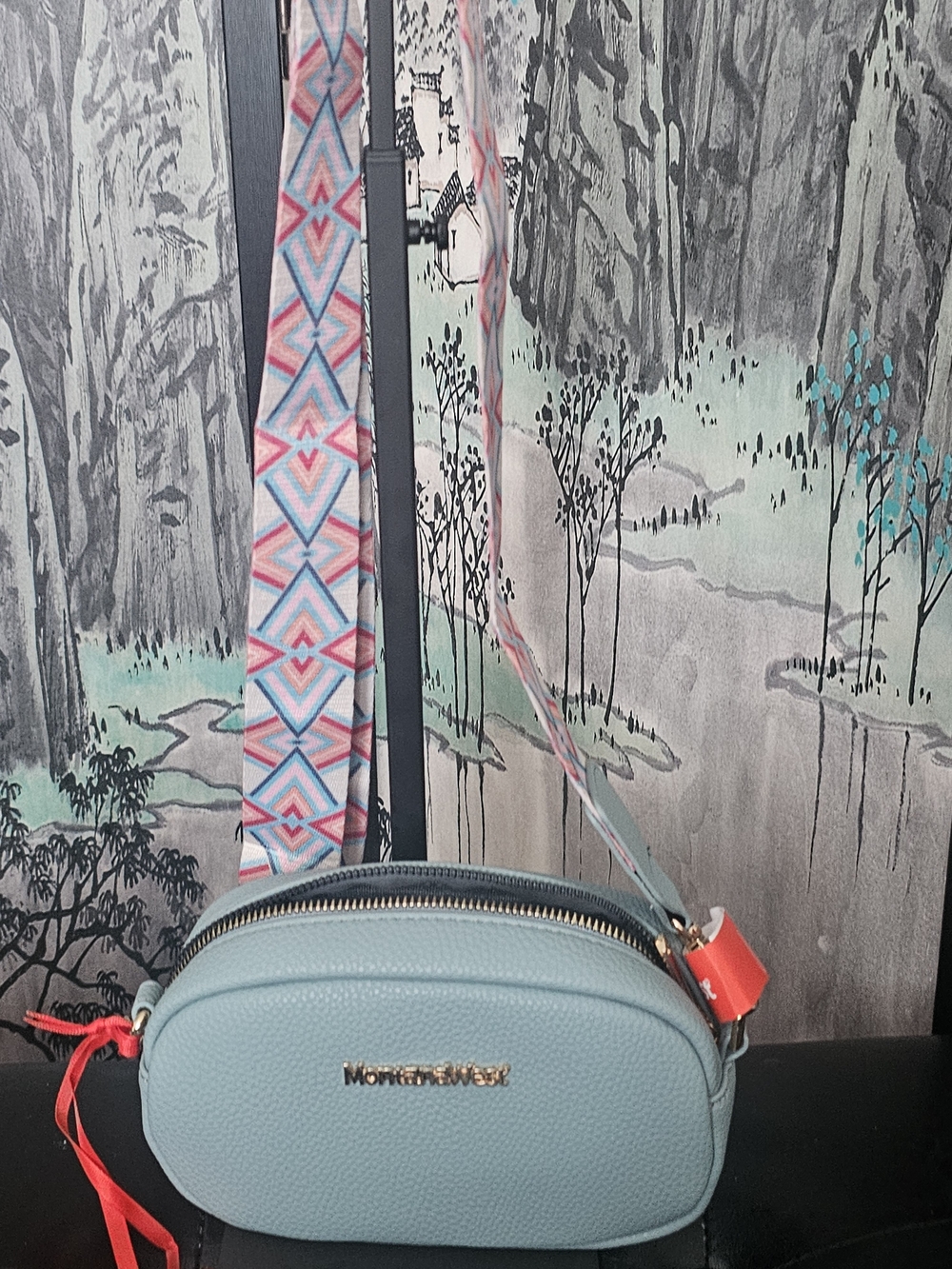 Montana West Blue Crossbody Bag with Patterned Strap - Picture 5 of 7